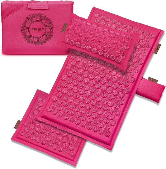 Bright pink accupressure mat from unmera